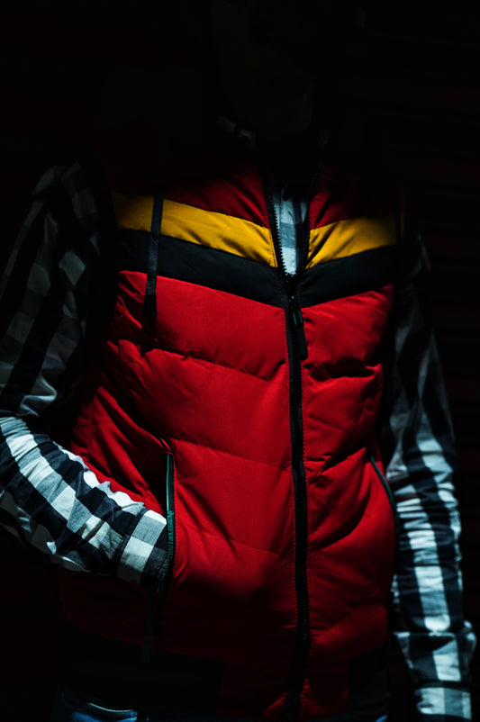 Red Tri-Stripe Puffer Jacket – Bold Winter Essential